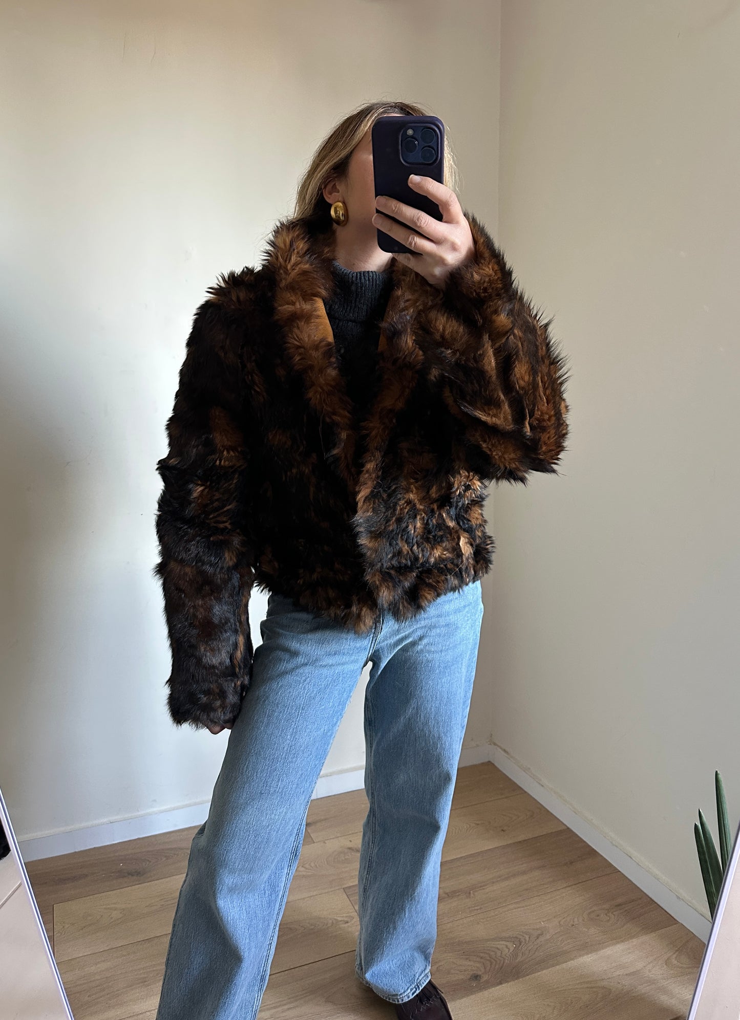 Shearling and fur double-face coat