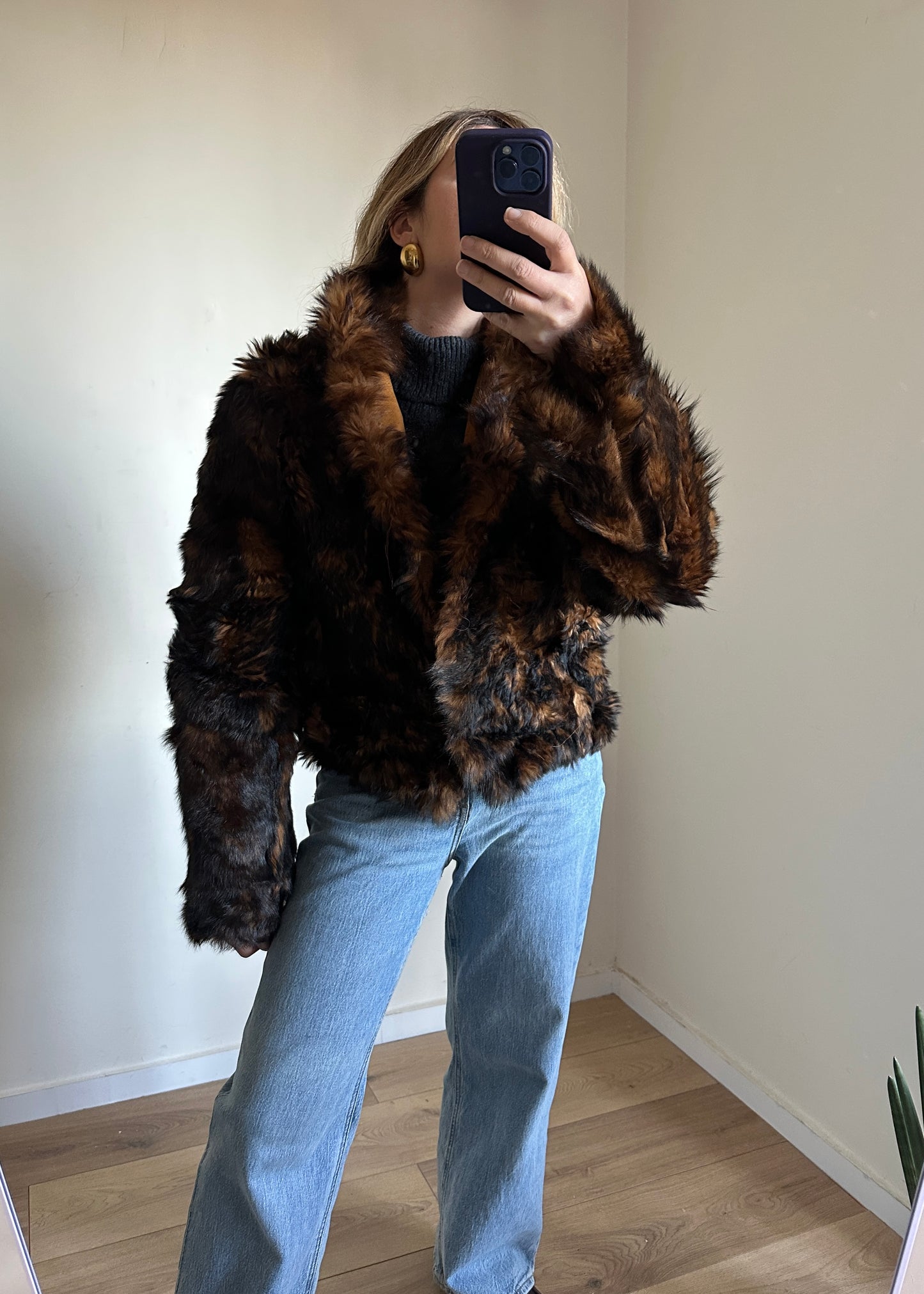 Shearling and fur double-face coat