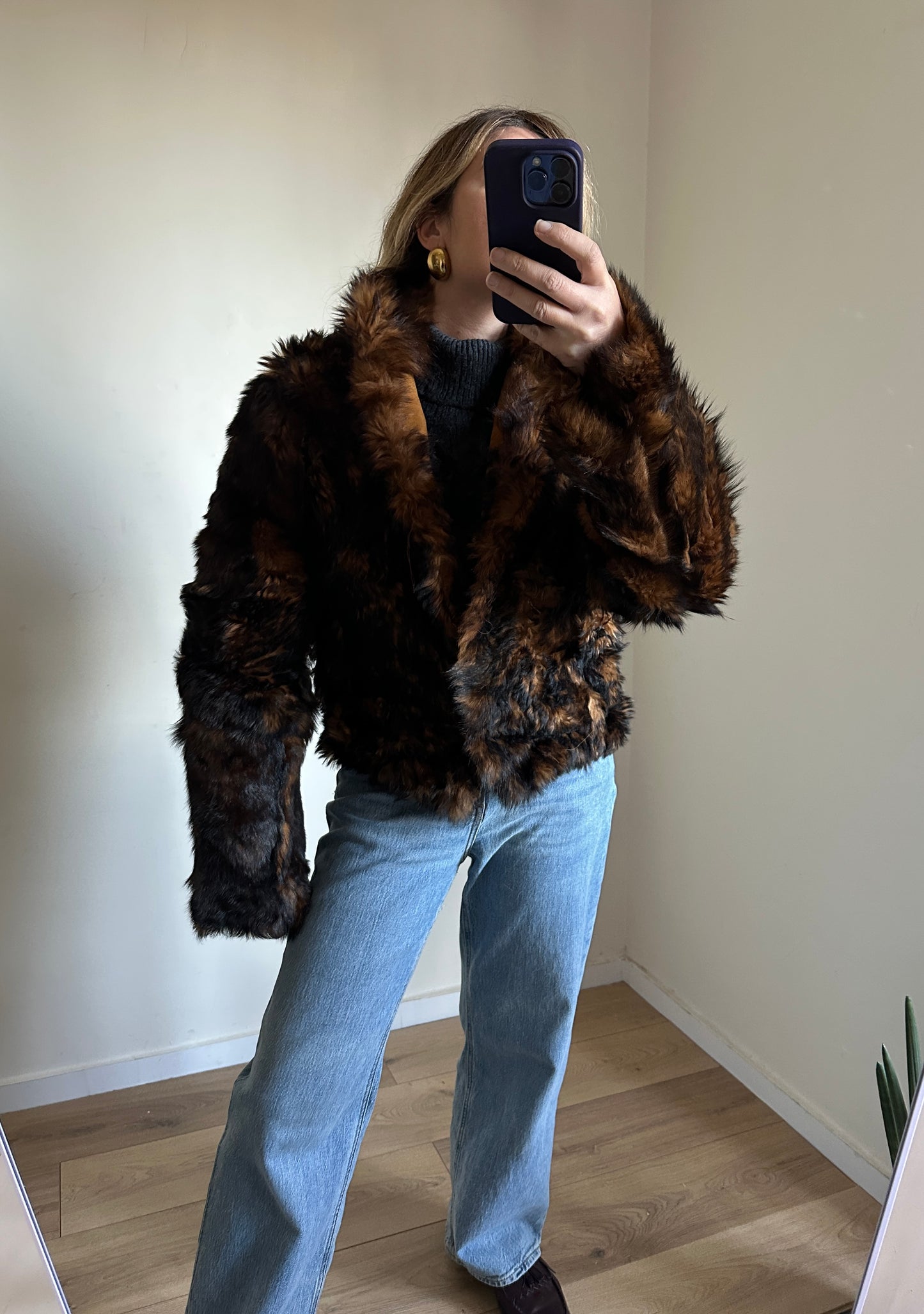 Shearling and fur double-face coat