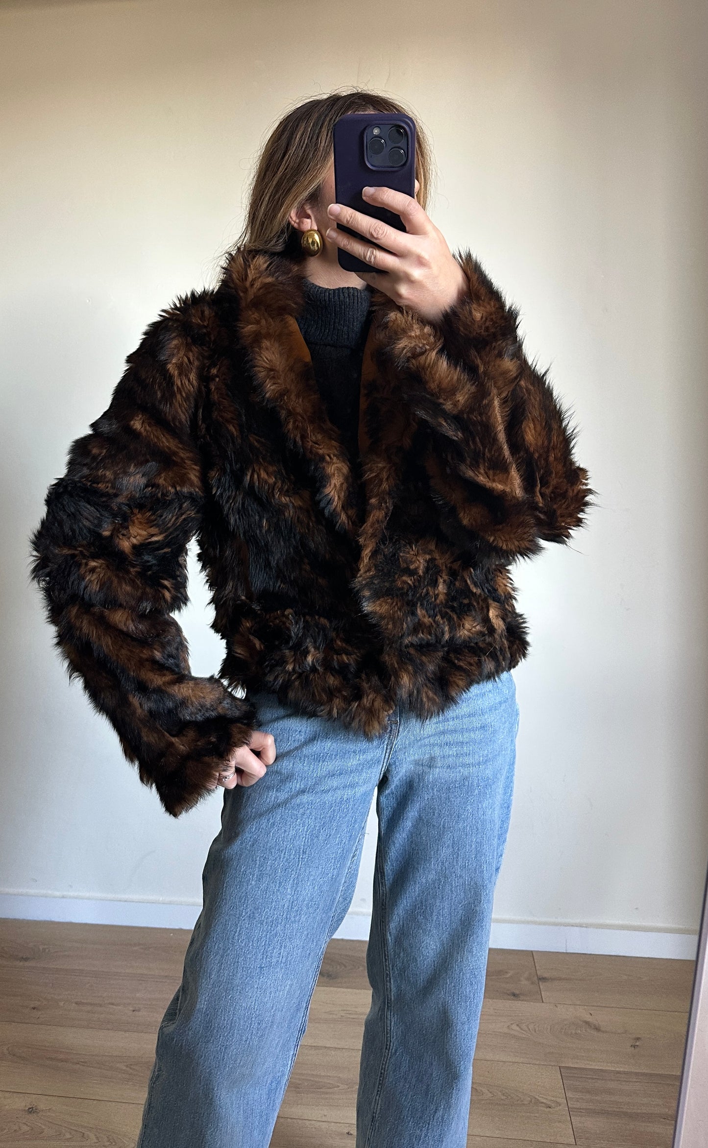 Shearling and fur double-face coat