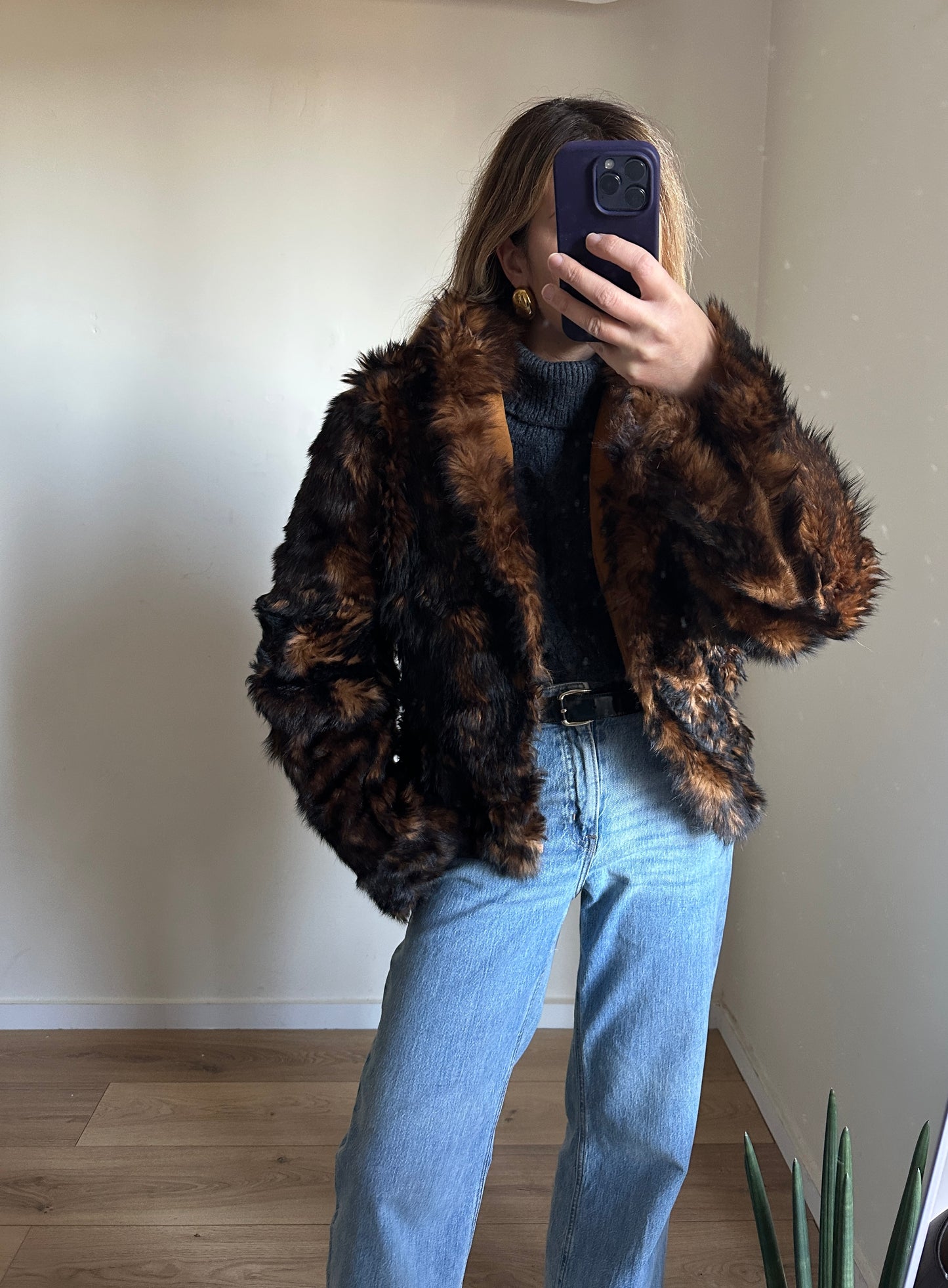 Shearling and fur double-face coat