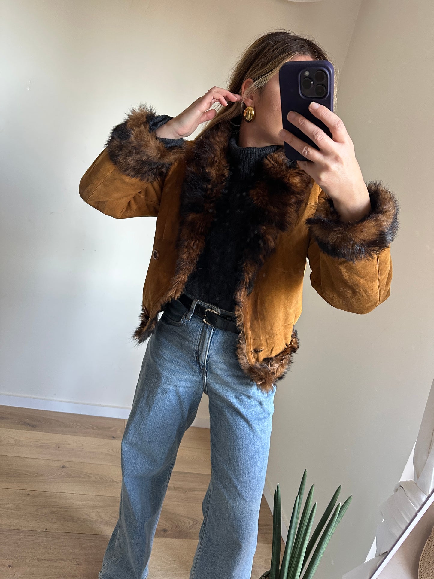 Shearling and fur double-face coat