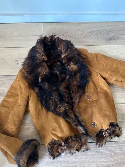 Shearling and fur double-face coat