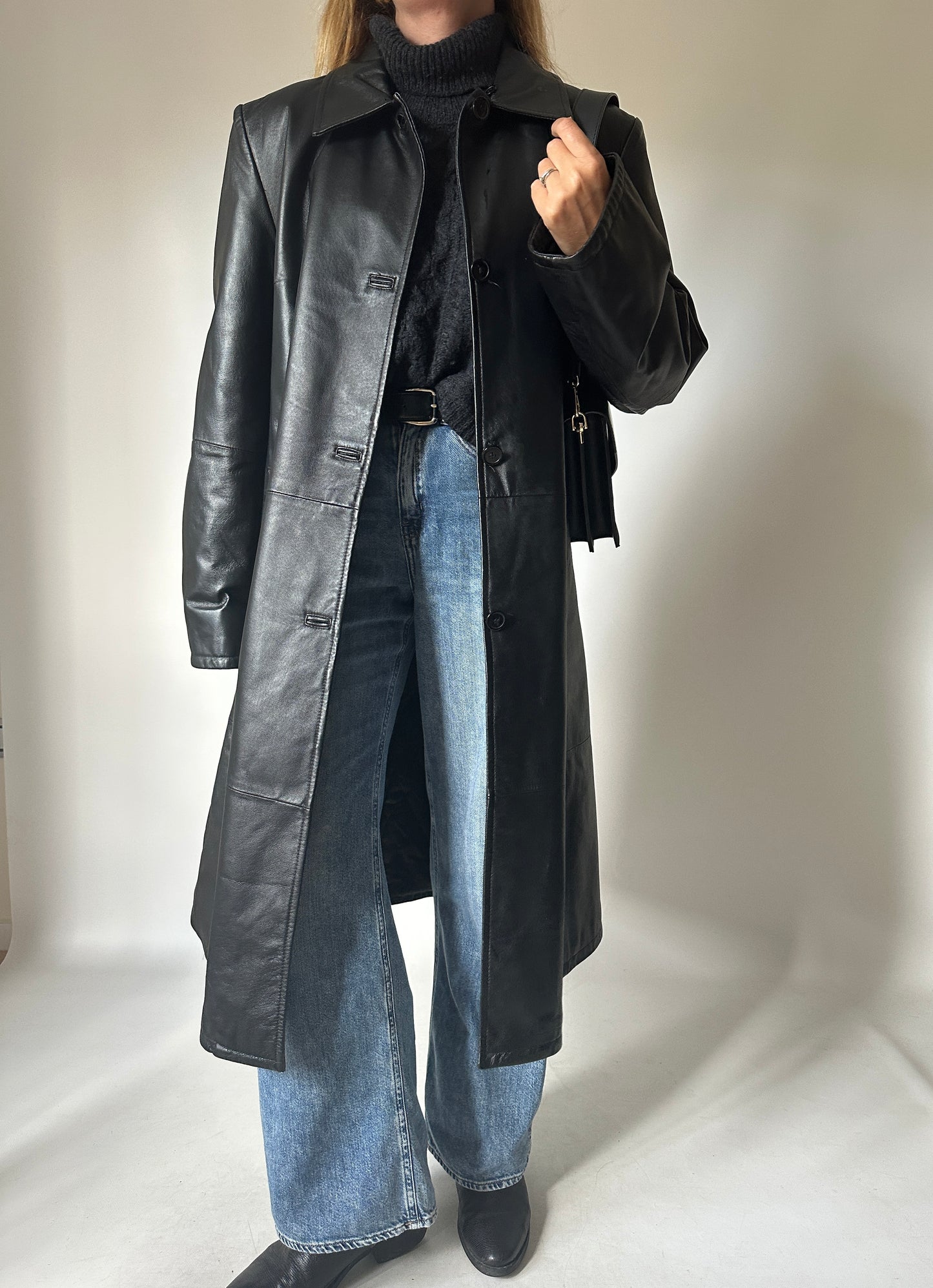 Iconic extra long leather trench