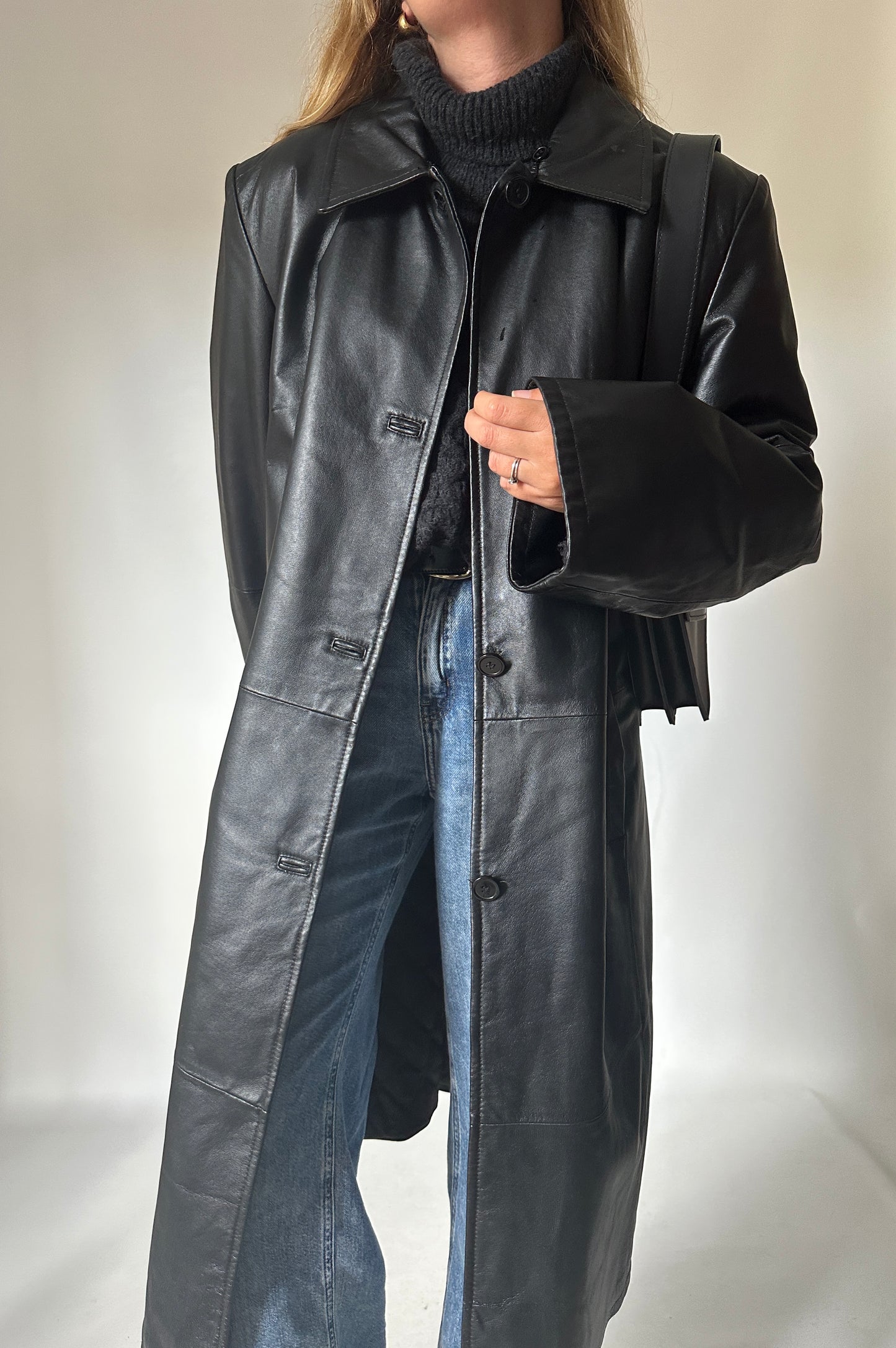 Iconic extra long leather trench