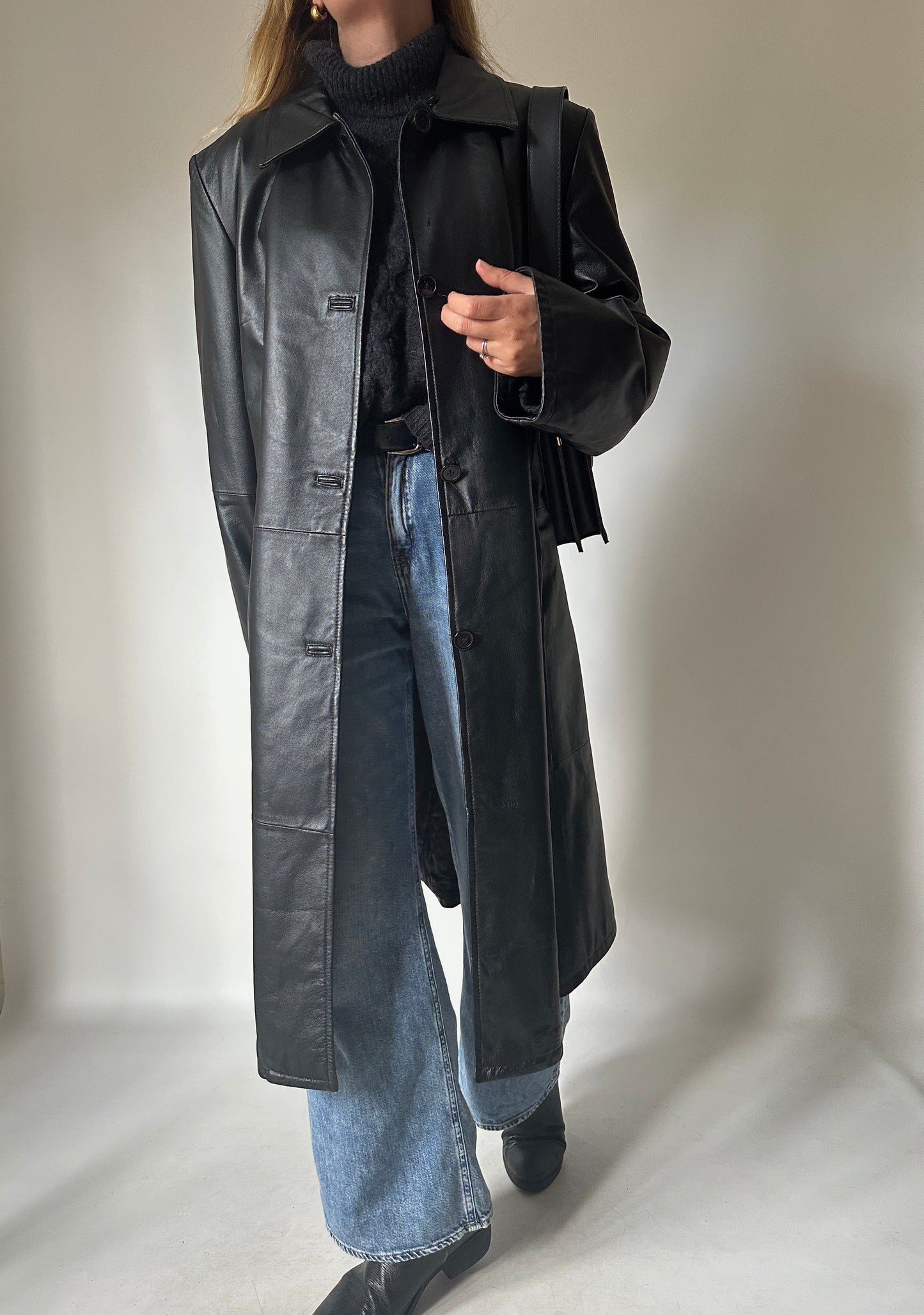 Iconic extra long leather trench