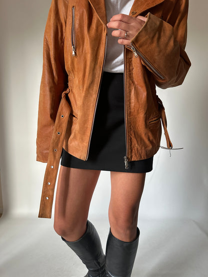 Cognac leather biker