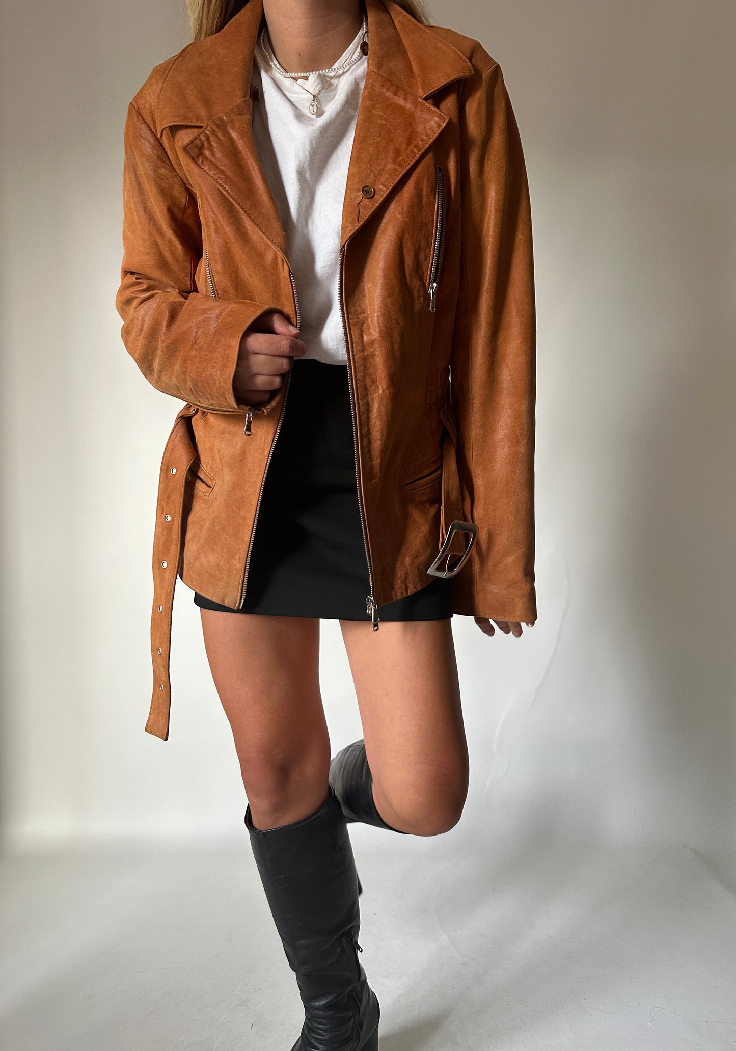 Cognac leather biker