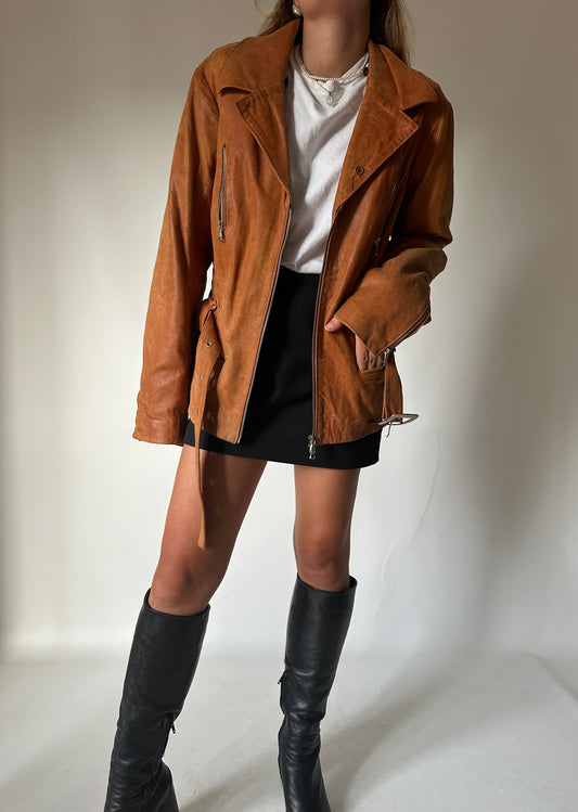 Cognac leather biker