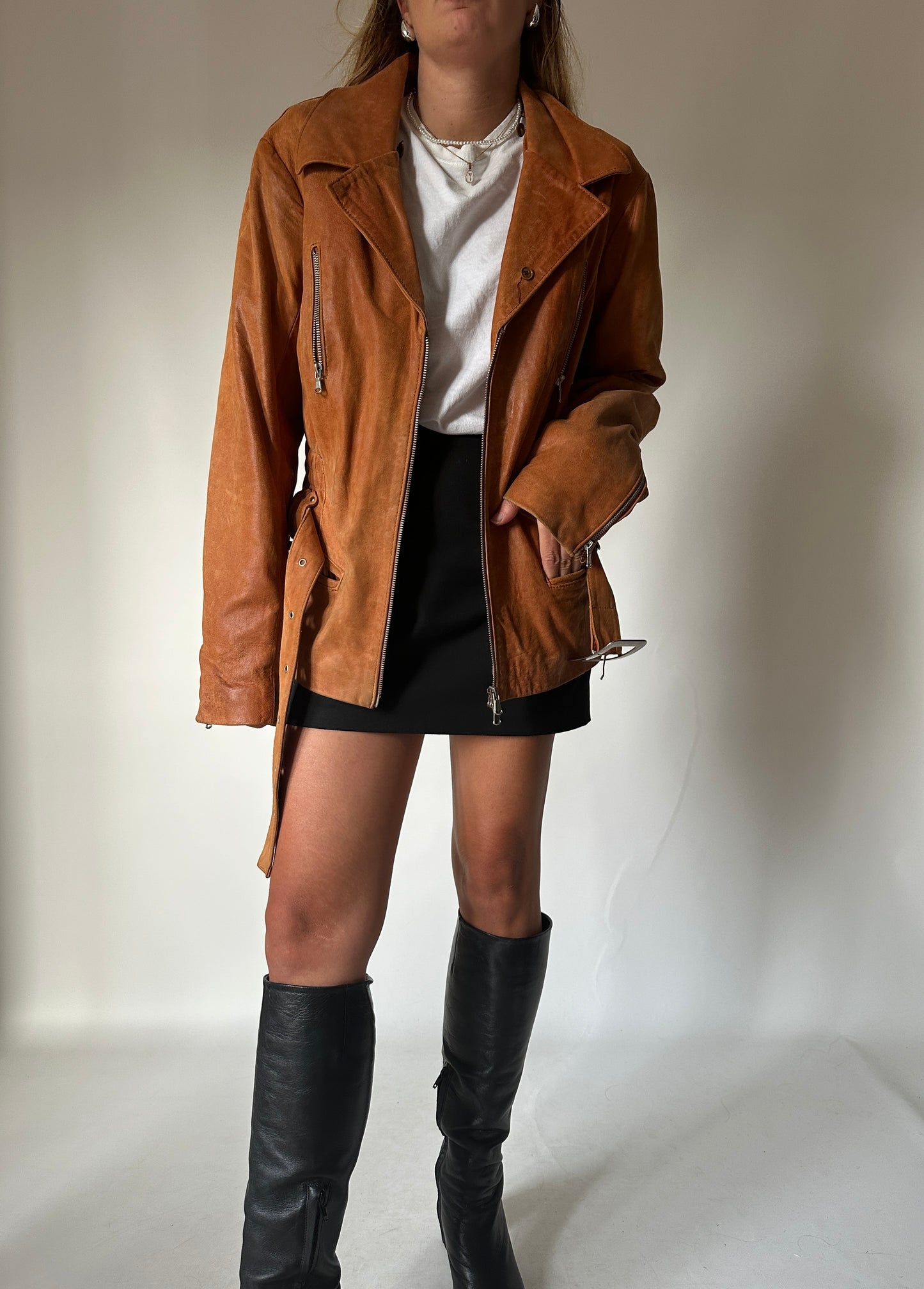 Cognac leather biker