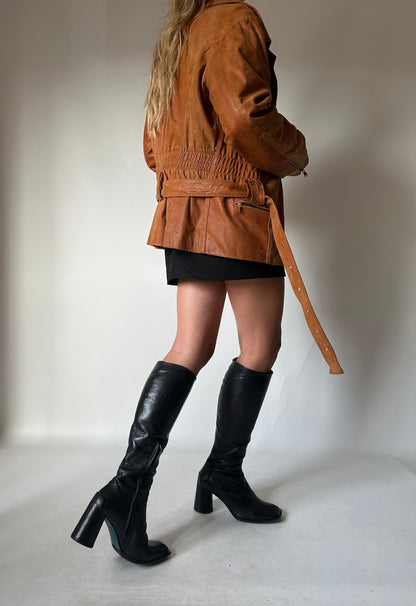 Cognac leather biker