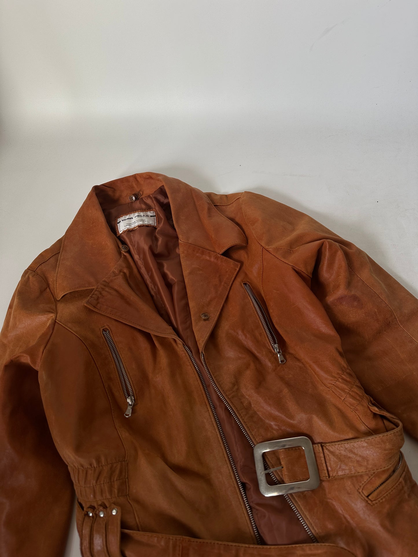 Cognac leather biker