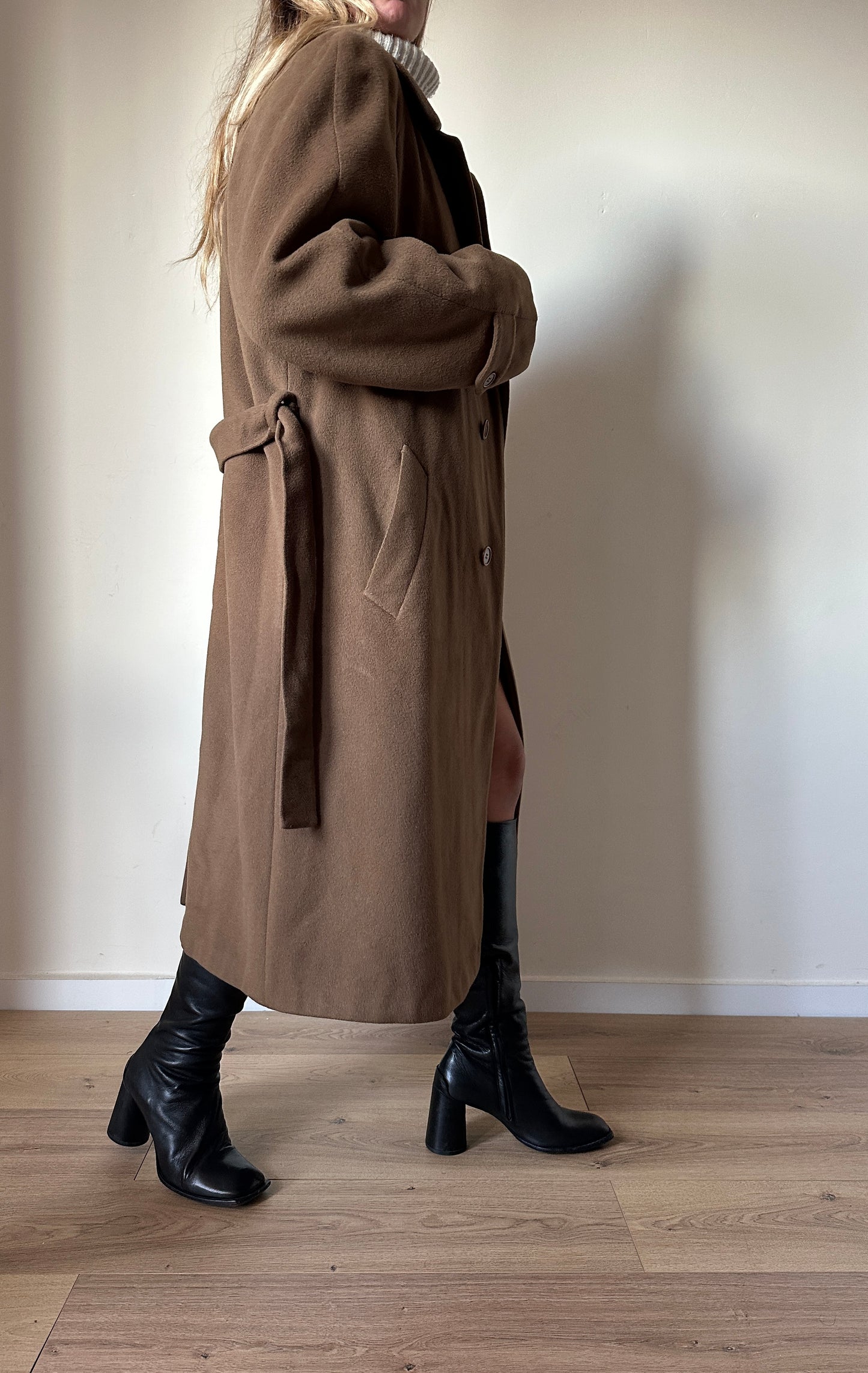 Long camel wool coat