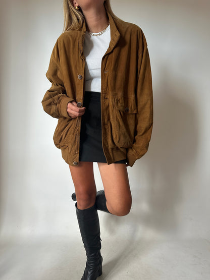 Genderless suede leather bomber