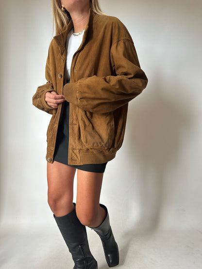 Genderless suede leather bomber