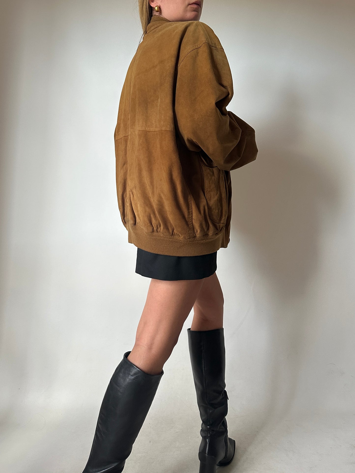 Genderless suede leather bomber