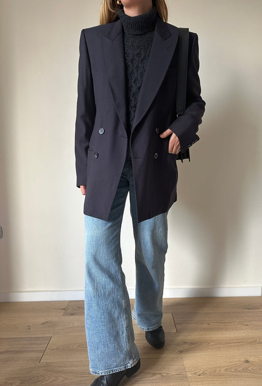 Navy double-breasted wool blazer