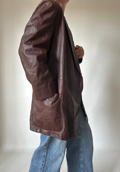 Burgundy 100% leather trench