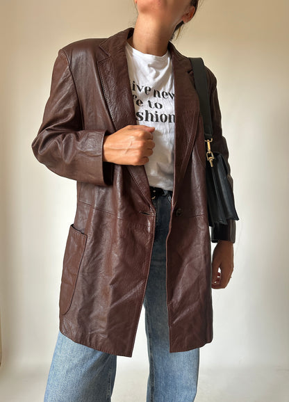 Burgundy 100% leather trench