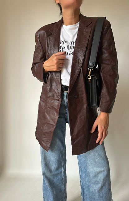 Burgundy 100% leather trench