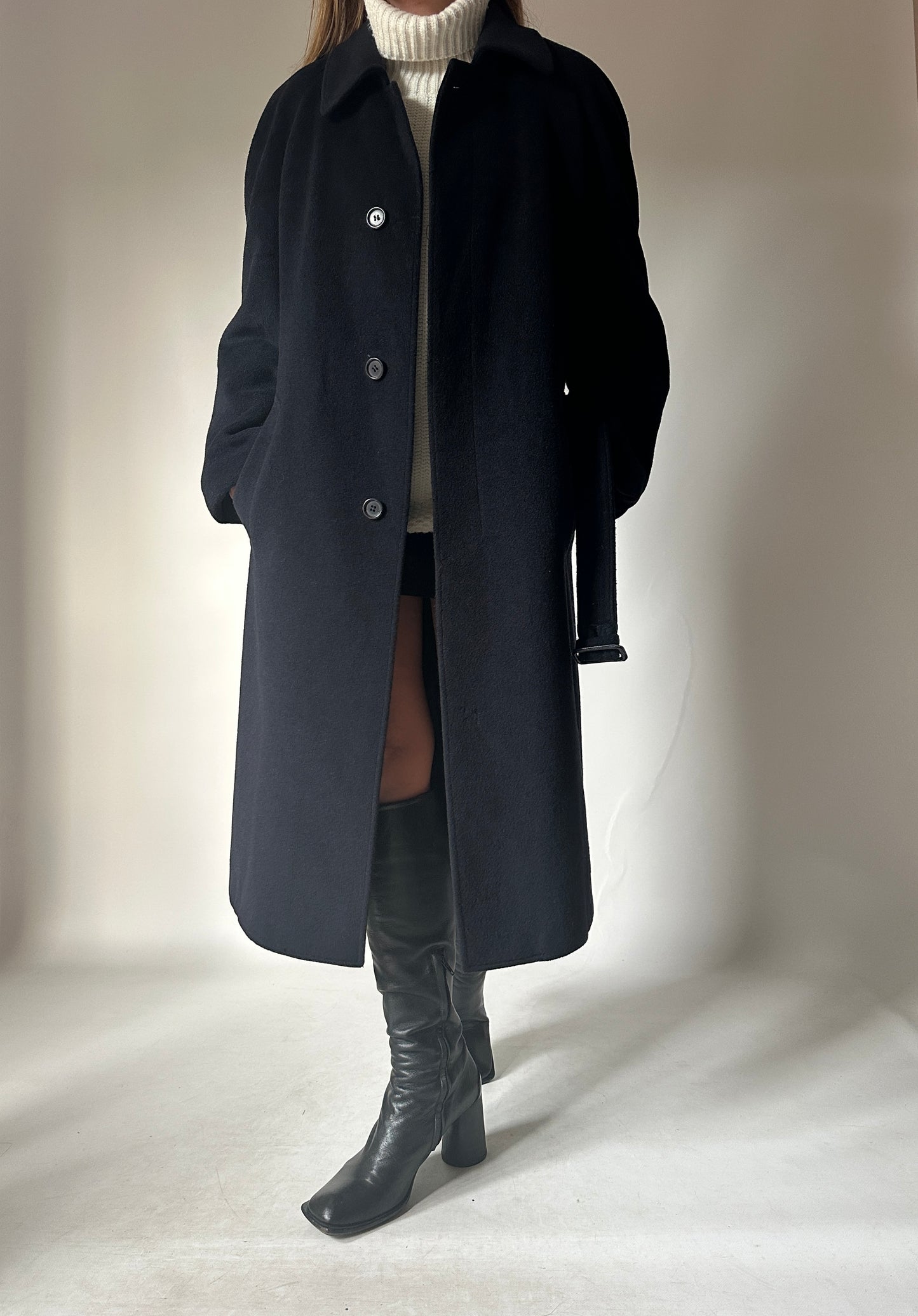 Iconic extra long navy coat