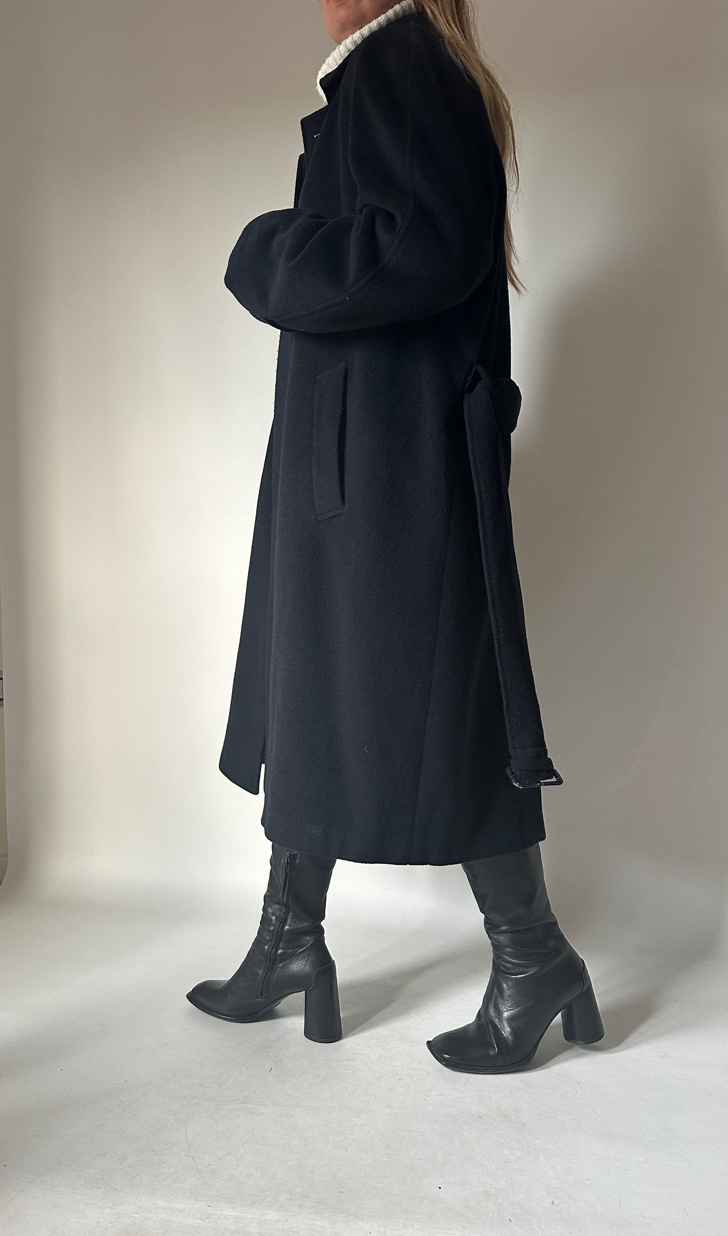 Iconic extra long navy coat