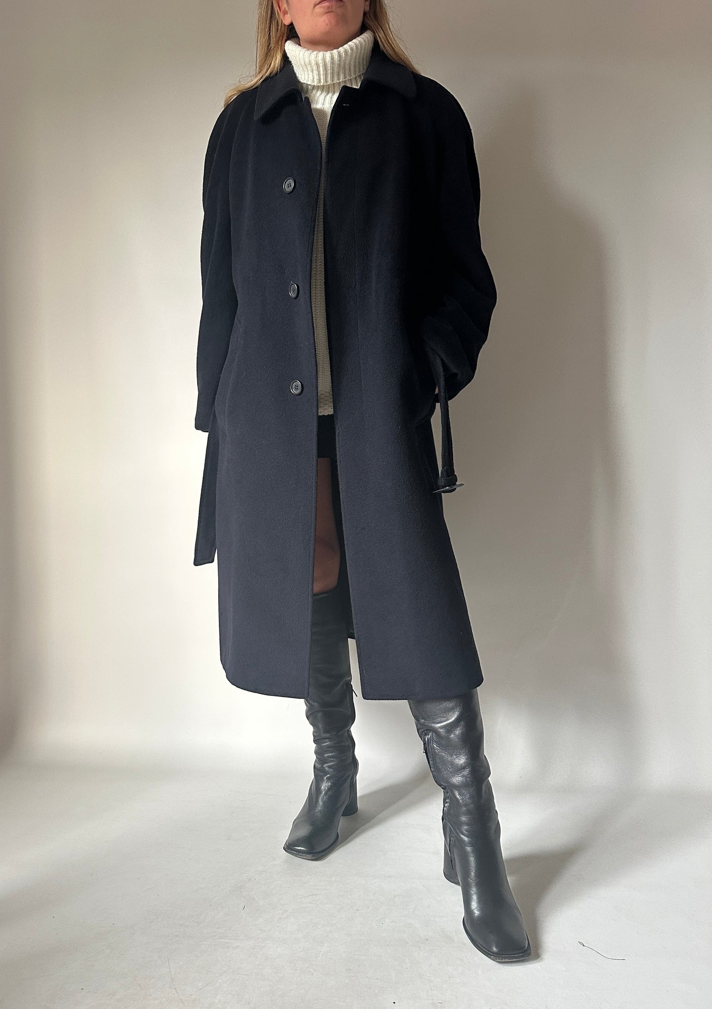 Iconic extra long navy coat