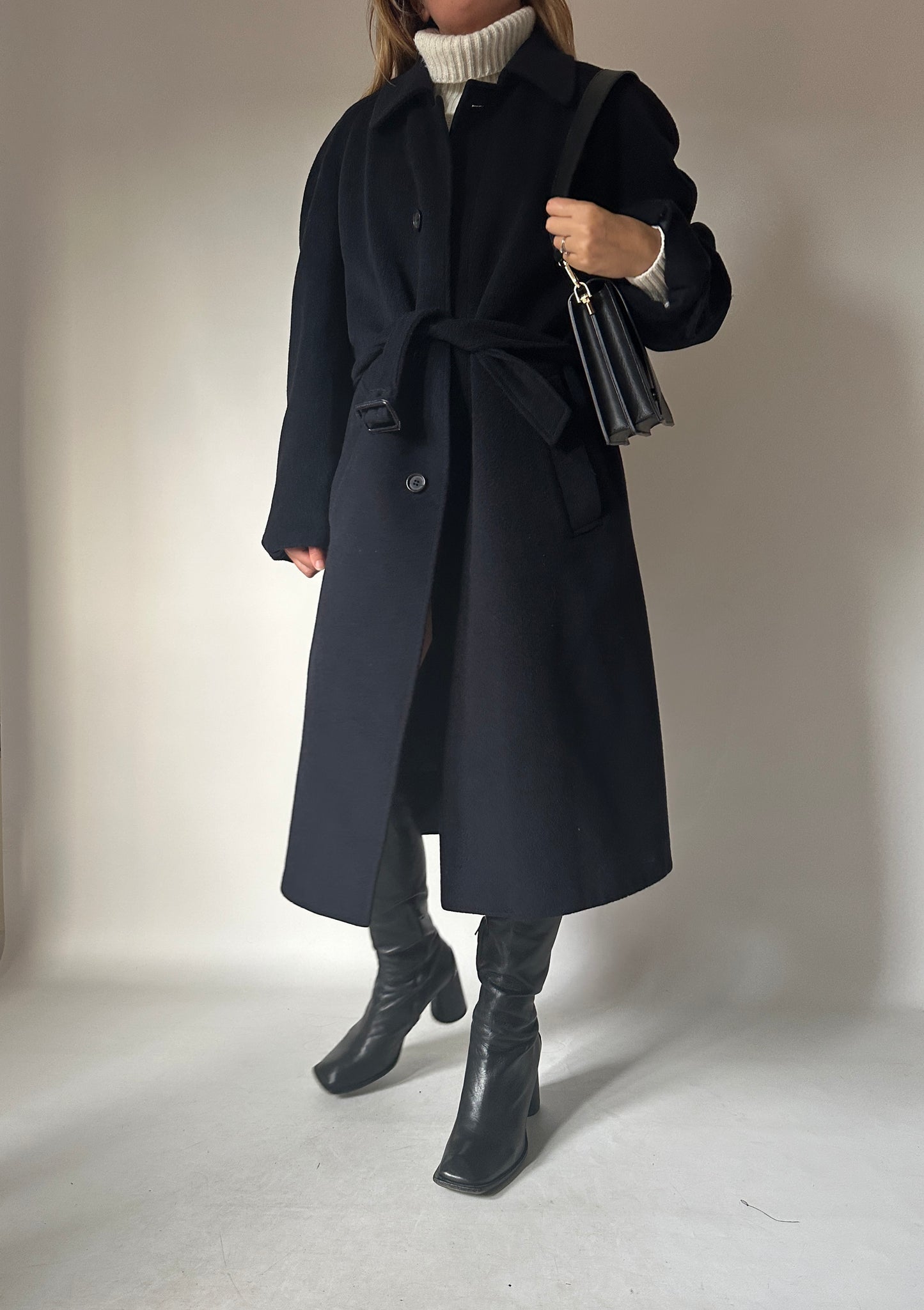 Iconic extra long navy coat