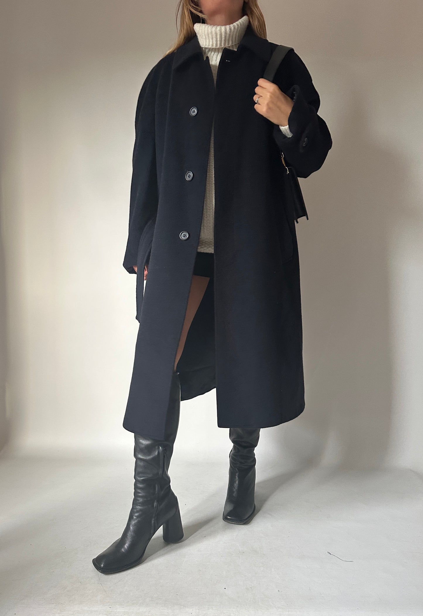 Iconic extra long navy coat