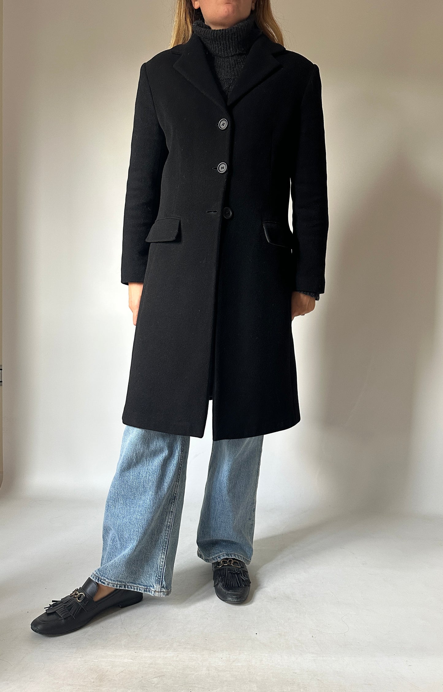 Wool black slim coat