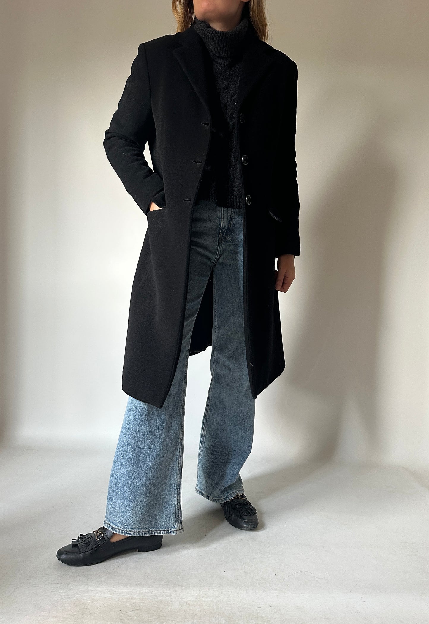 Wool black slim coat