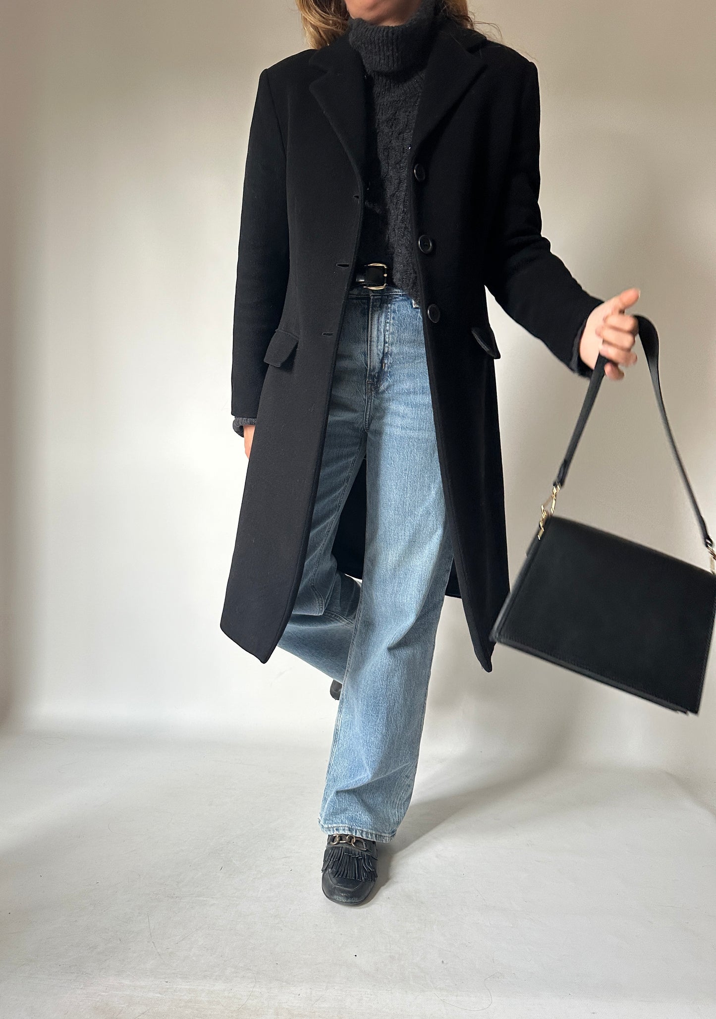 Wool black slim coat