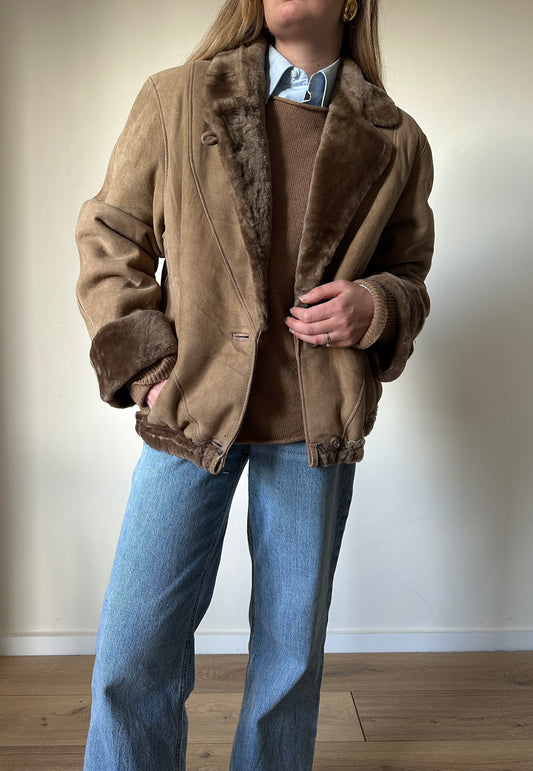 Sand Shearling bomber