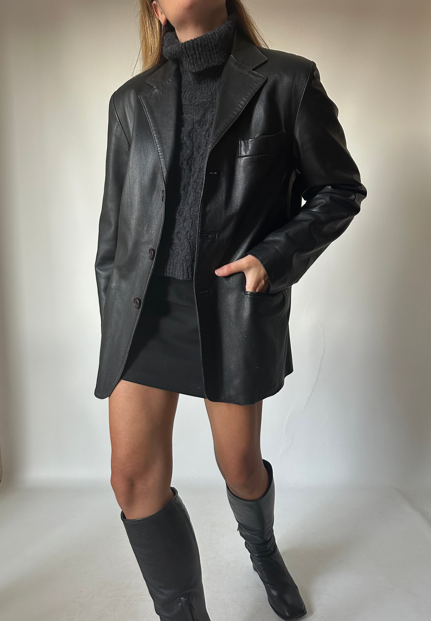 High quality black leather blazer