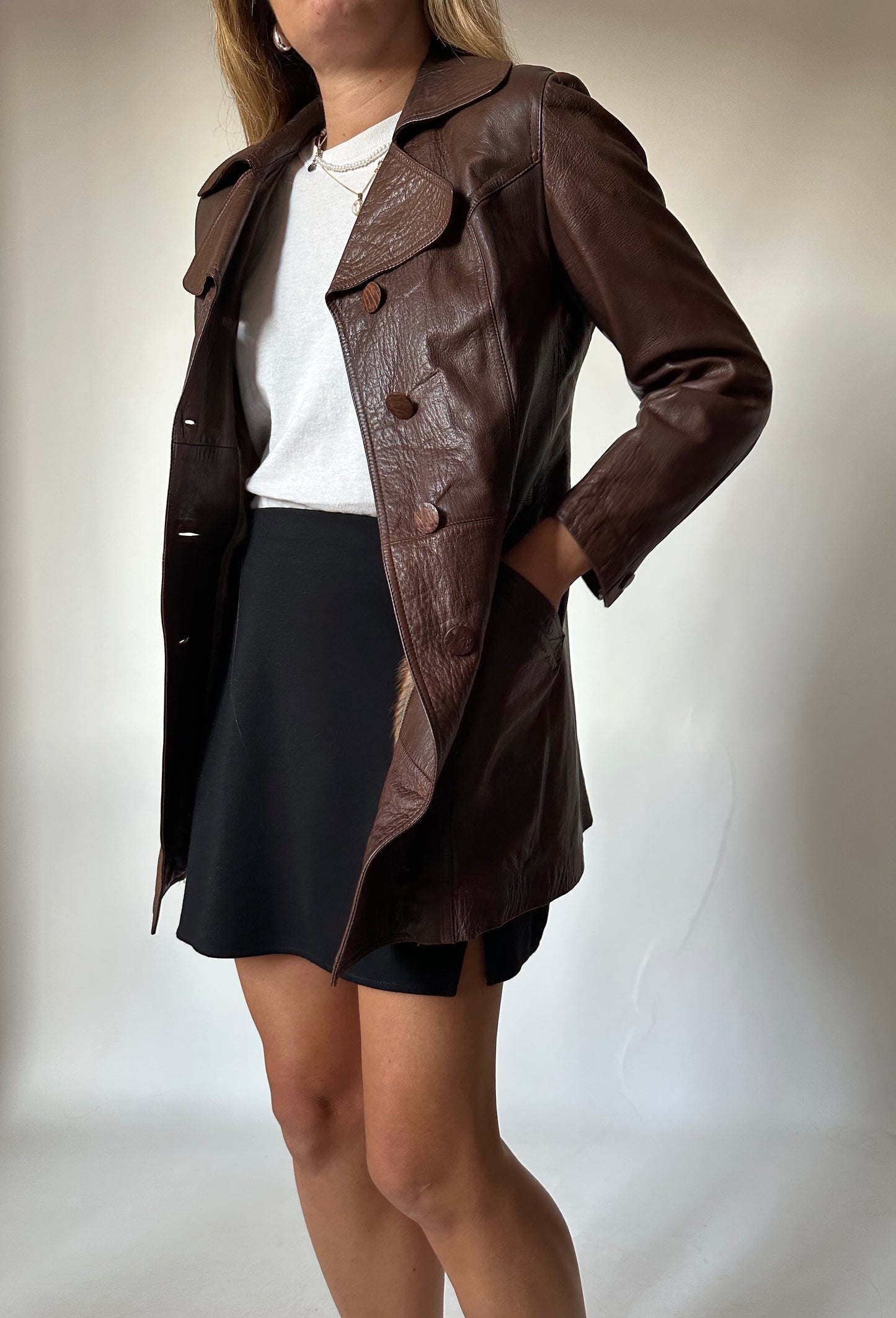 Chocolate leather jacket with fur