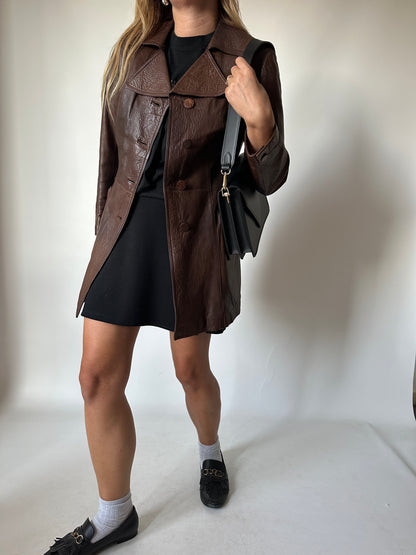 Chocolate leather jacket with fur