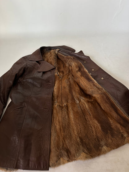 Chocolate leather jacket with fur