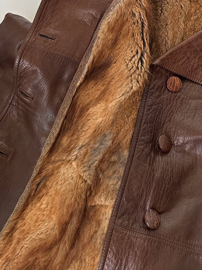 Chocolate leather jacket with fur