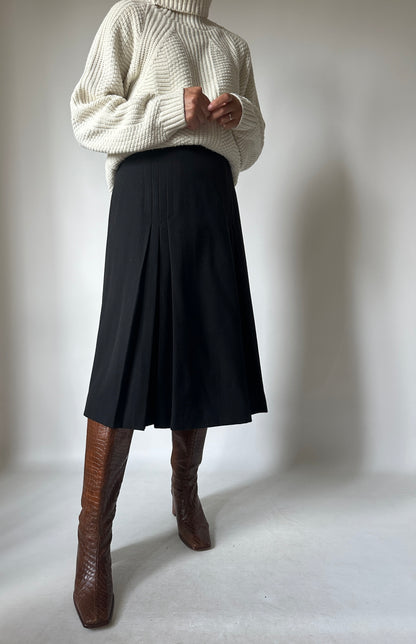 Pure wool black midi skirt