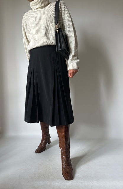 Pure wool black midi skirt