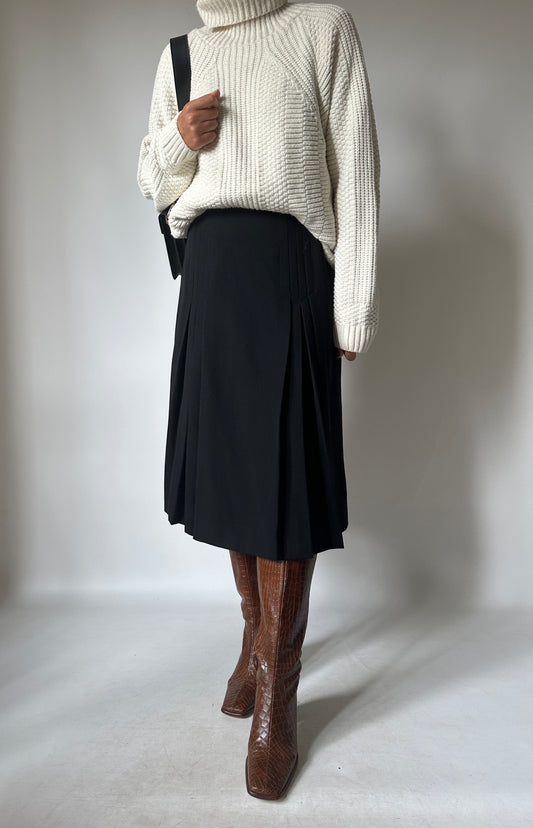 Pure wool black midi skirt