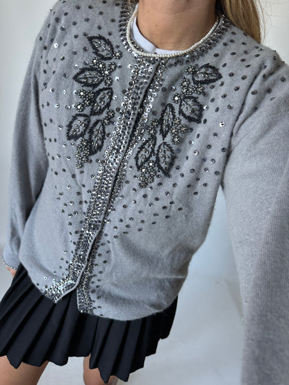 Cardigan in lana e angora luccicoso