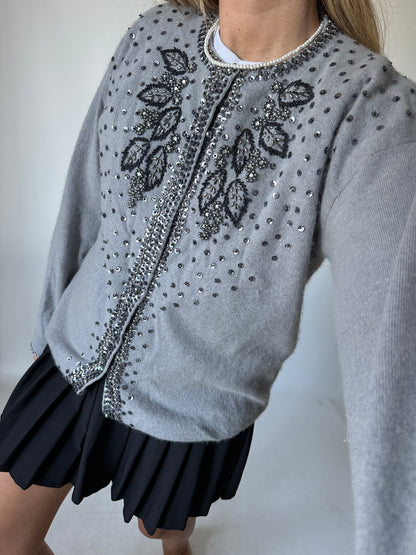 Cardigan in lana e angora luccicoso