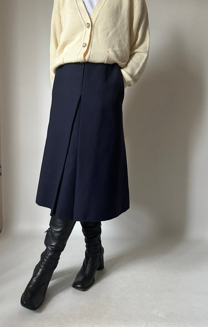 Pure wool navy midi skirt