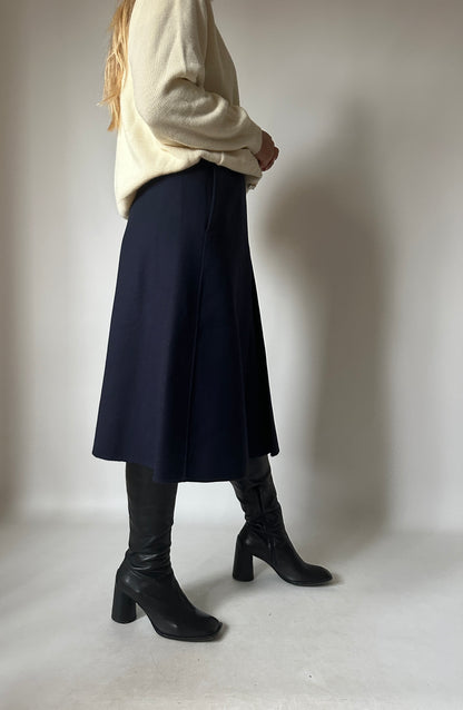 Pure wool navy midi skirt