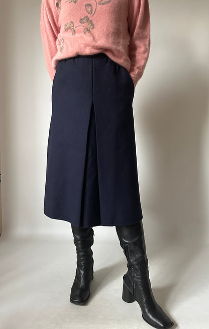 Pure wool navy midi skirt