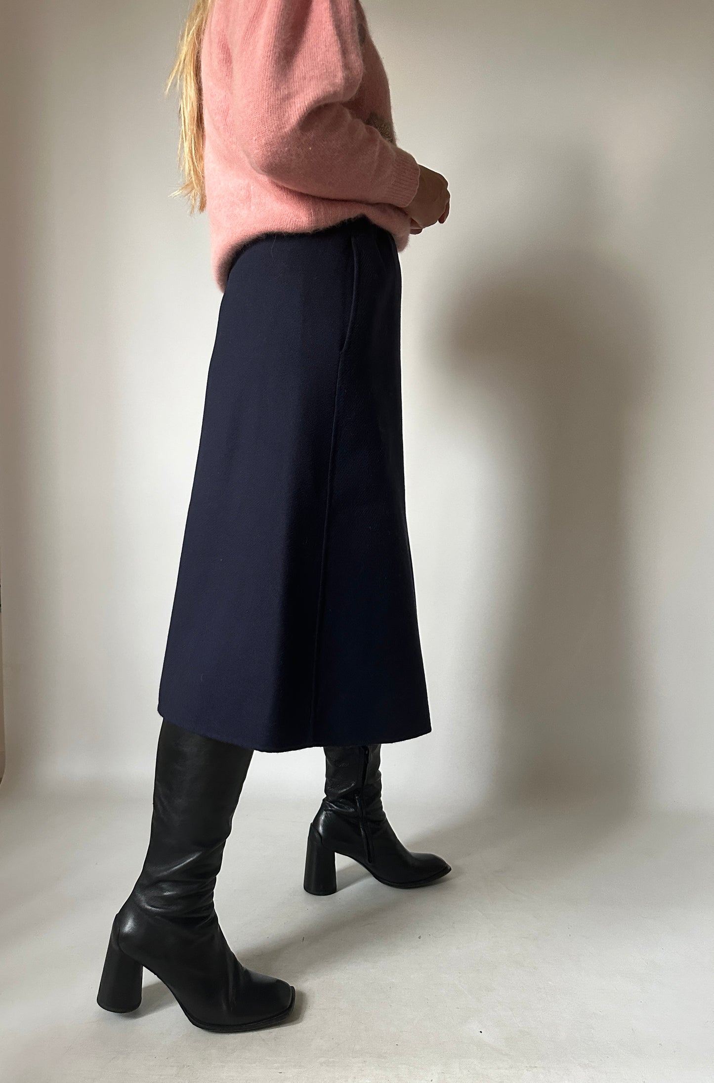 Pure wool navy midi skirt