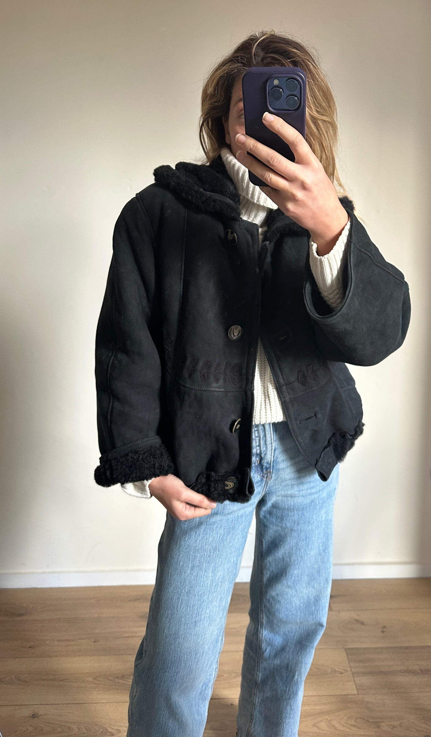 Petite black Shearling