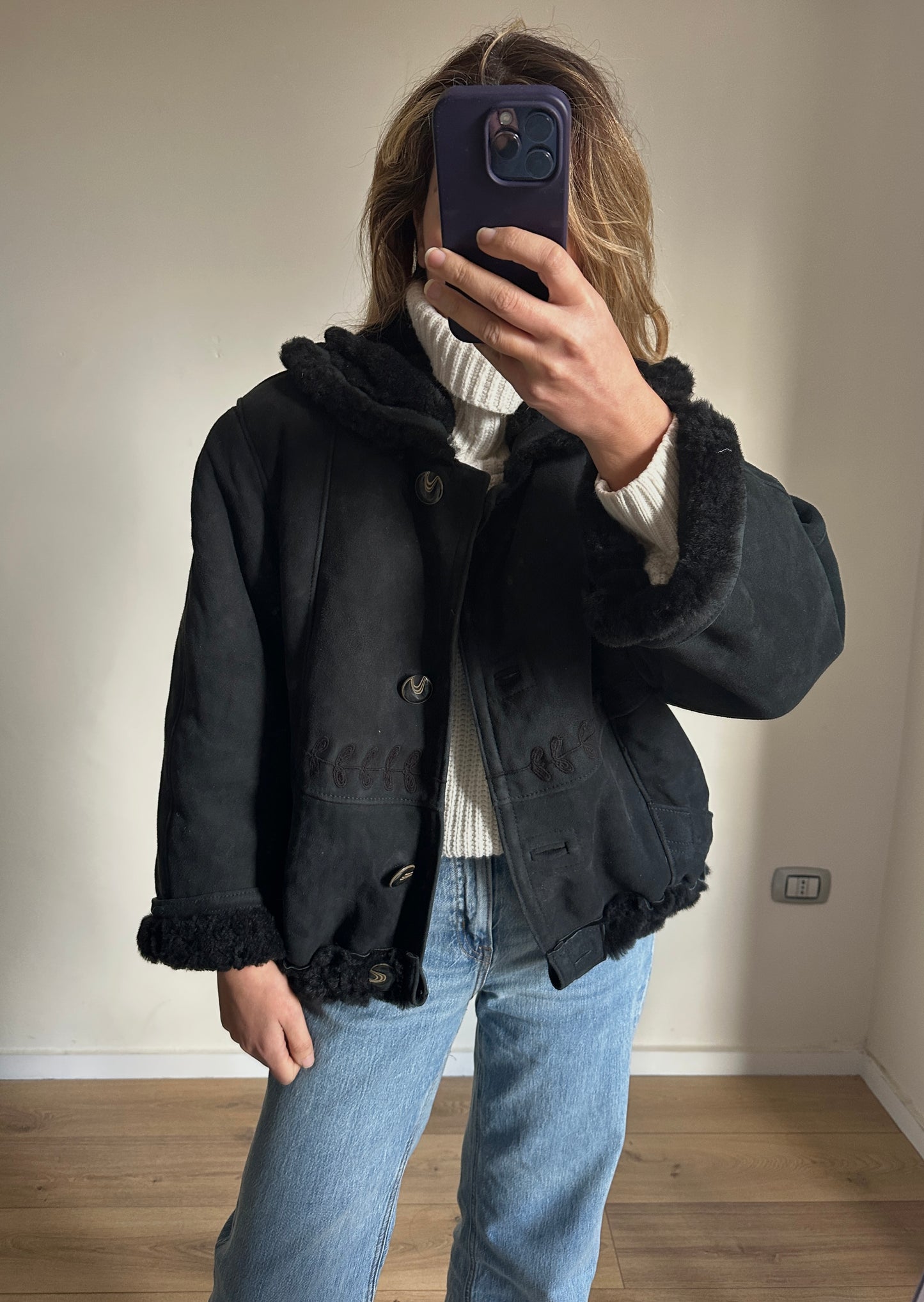 Petite black Shearling