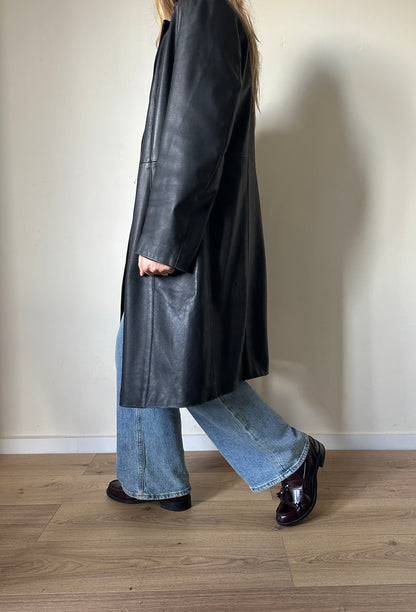 Black long leather trench